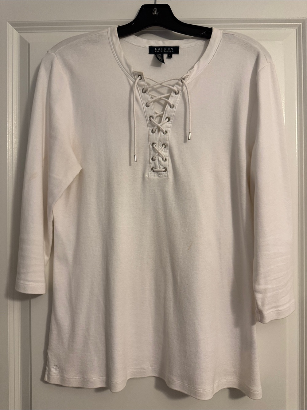 Lauren Ralph Lauren Ivory Lace-Up 3/4 Sleeve Tunic